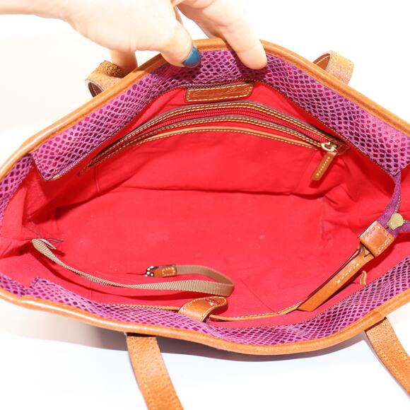 Dooney & Bourke Purple Snake Embossed Leather Tote Bag with Red Interior - Picture 8 of 11